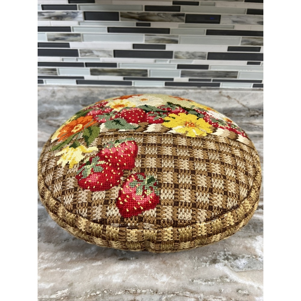Vintage Handmade Floral Crochet Pillow Cushion 18" Round Boho - Picture 4 of 15